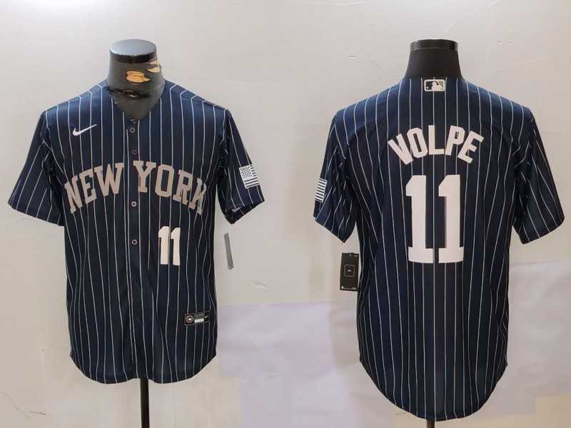 Mens New York Yankees #11 Anthony Volpe Navy Pinstripe Fashion Cool Base Jerseys